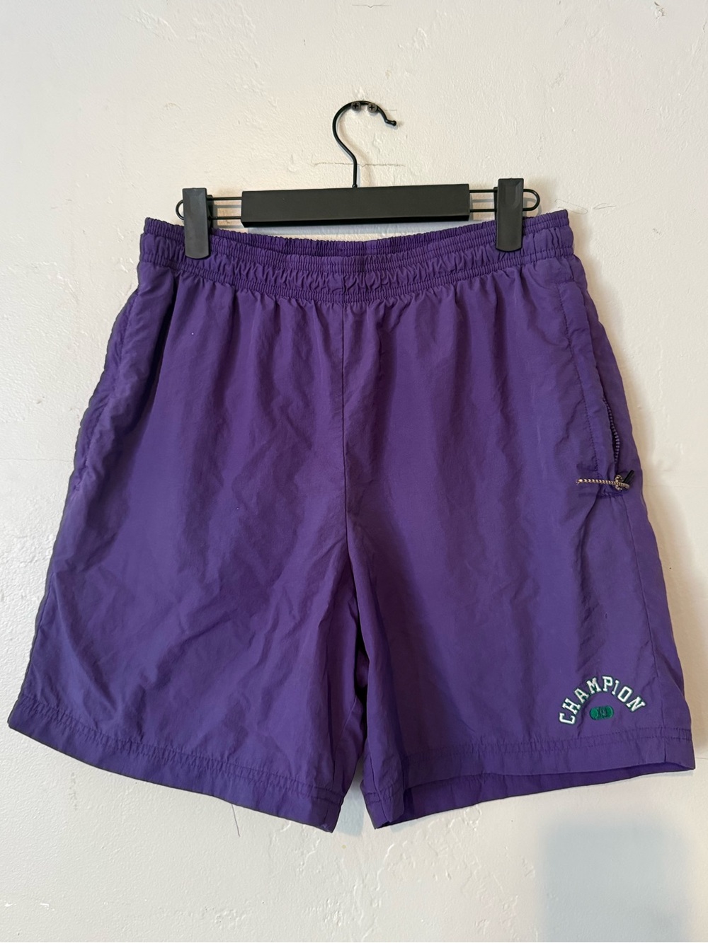 VTG Champion 90s Violet Nylon Sports Shorts with Logo